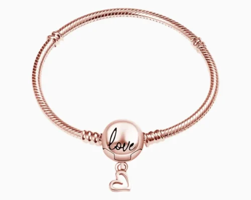 Pulsera De Plata Charms Love Rosa