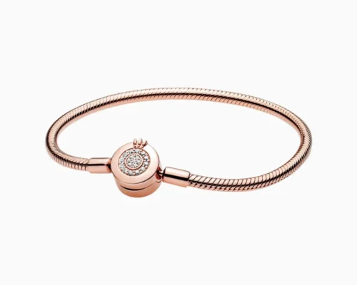 Pulsera De Plata Charms Seguro Corona Rosa