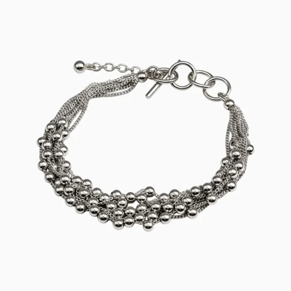 Pulsera De Plata Cuentas Plateadas