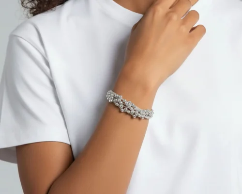 Pulsera De Plata Cuentas Plateadas