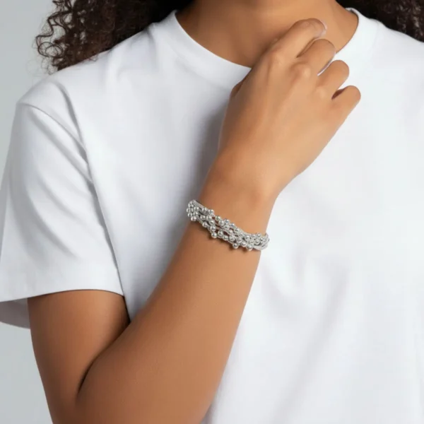 Pulsera De Plata Cuentas Plateadas