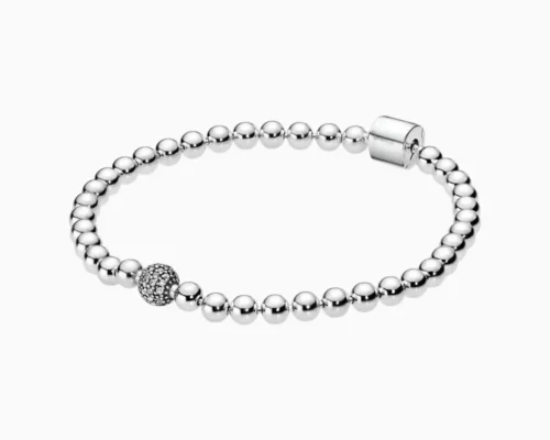 Pulsera De Plata Cuentas y Pave