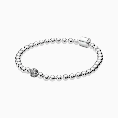 Pulsera De Plata Cuentas y Pave