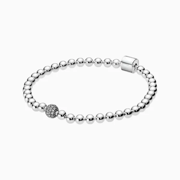 Pulsera De Plata Cuentas y Pave