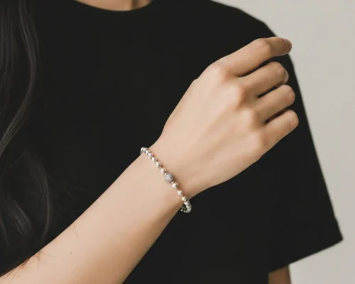 Pulsera De Plata Cuentas y Pave