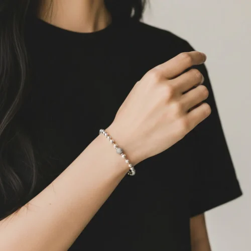 Pulsera De Plata Cuentas y Pave