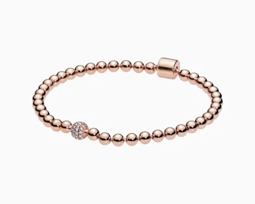 Pulsera De Plata Cuentas y Pave Rosa