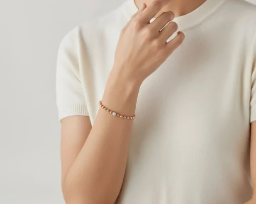 Pulsera De Plata Cuentas y Pave Rosa