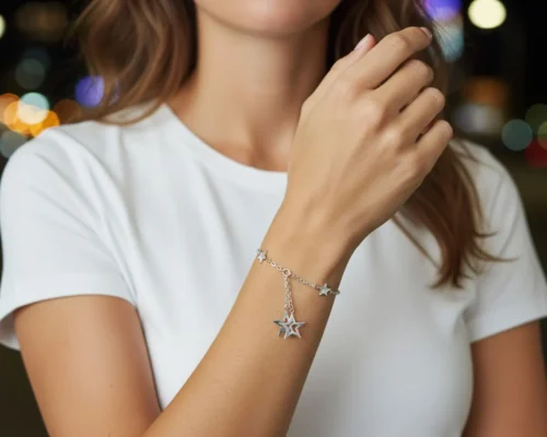 Pulsera De Plata Estrellas Brillantes