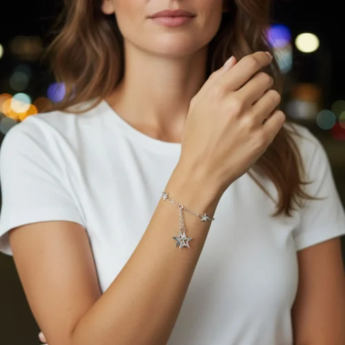 Pulsera De Plata Estrellas Brillantes