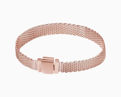 Pulsera De Plata Malla Con Cierre Rosa