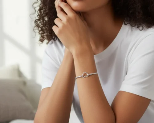 Pulsera De Plata Seguro Corazón