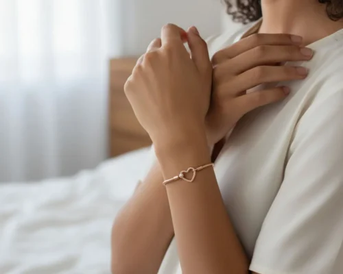 Pulsera De Plata Seguro Corazón Rosa