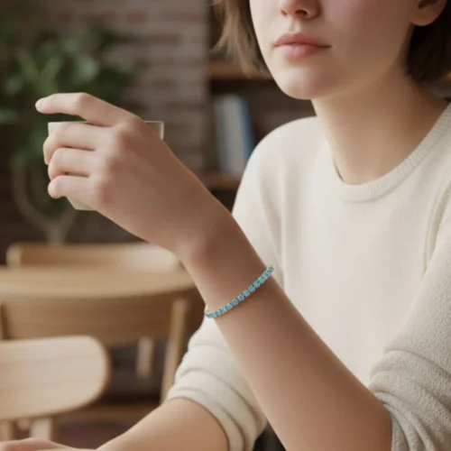 Pulsera De Plata Tenis Azul Brillante