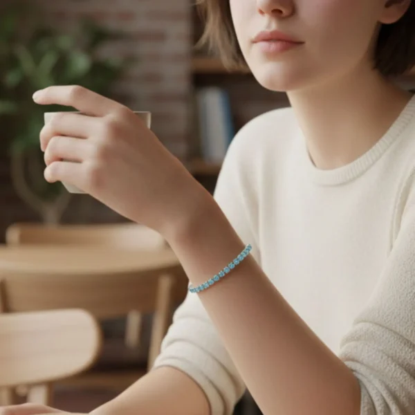 Pulsera De Plata Tenis Azul Brillante