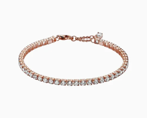 Pulsera De Plata Tenis Brillante Rosa