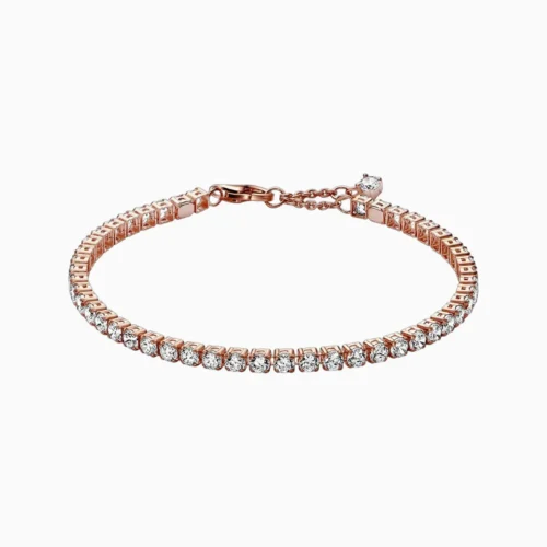 Pulsera De Plata Tenis Brillante Rosa