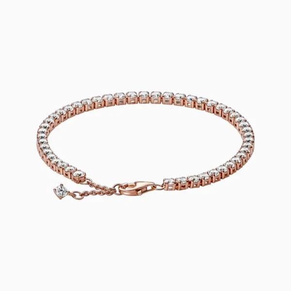 Pulsera De Plata Tenis Brillante Rosa