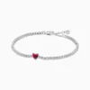 Pulsera De Plata Tenis Corazon Rojo