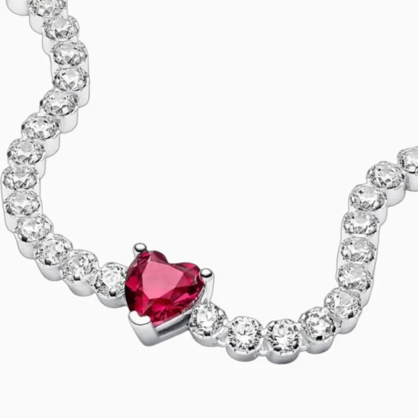 Pulsera De Plata Tenis Corazon Rojo