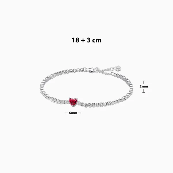 Pulsera De Plata Tenis Corazon Rojo