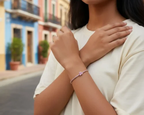 Pulsera De Plata Tenis Corazon Rosa