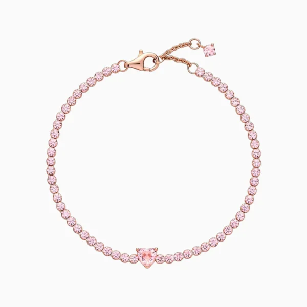 Pulsera De Plata Tenis Corazon Rosa