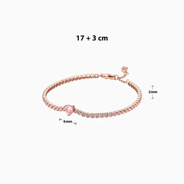 Pulsera De Plata Tenis Corazon Rosa