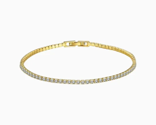 Pulsera De Plata Tenis Dorado