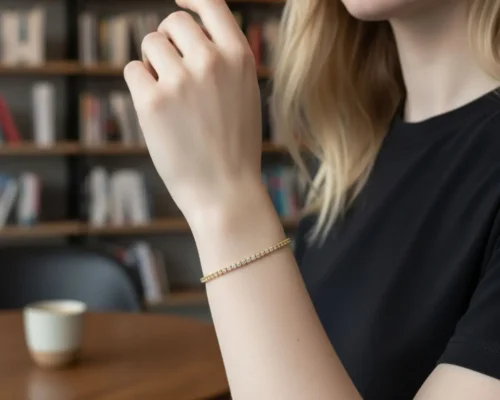 Pulsera De Plata Tenis Dorado