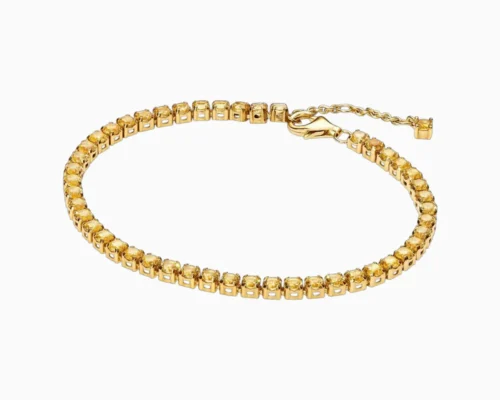 Pulsera De Plata Tenis Dorado Brillante