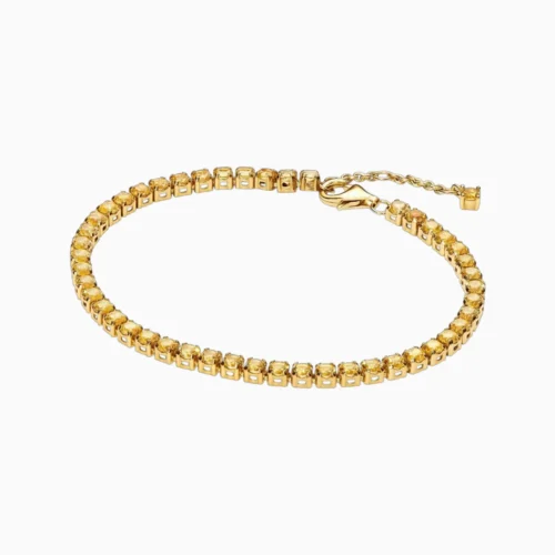 Pulsera De Plata Tenis Dorado Brillante