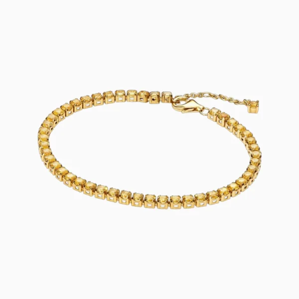 Pulsera De Plata Tenis Dorado Brillante