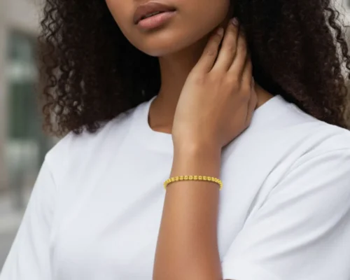 Pulsera De Plata Tenis Dorado Brillante