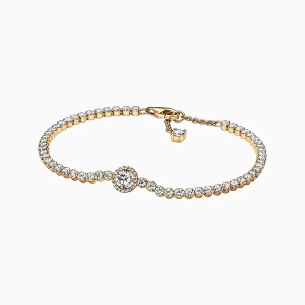 Pulsera De Plata Tenis Halo Dorado Pulsera De Plata Tenis Halo Dorado
