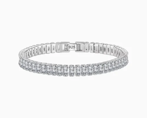 Pulsera De Plata Tenis Rectángulo Brillante