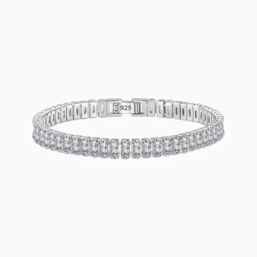 Pulsera De Plata Tenis Rectángulo Brillante