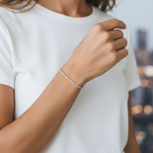 Pulsera De Plata Tenis Rosa