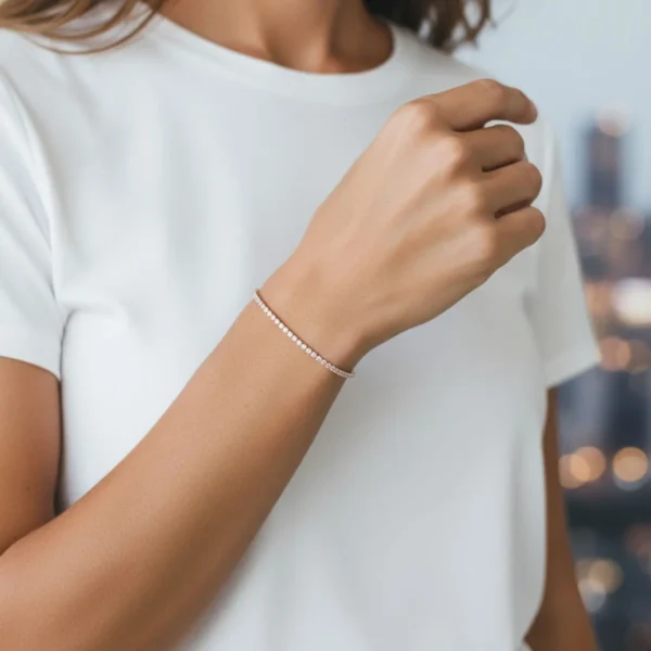 Pulsera De Plata Tenis Rosa