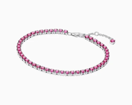 Pulsera De Plata Tenis Rosa Brillante