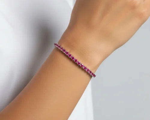 Pulsera De Plata Tenis Rosa Brillante