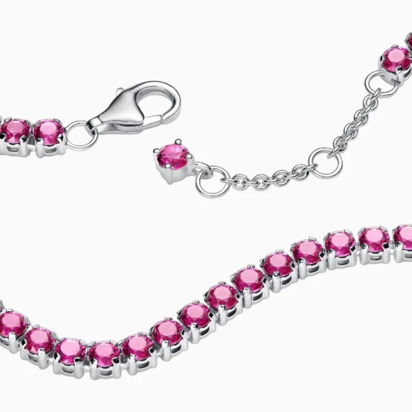 Pulsera De Plata Tenis Rosa Brillante