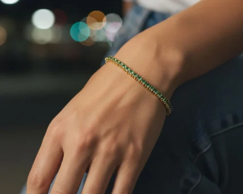 Pulsera De Plata Tenis Verde Brillante