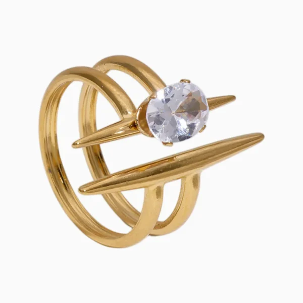 Anillo De Acero Doble Banda Con Brillante