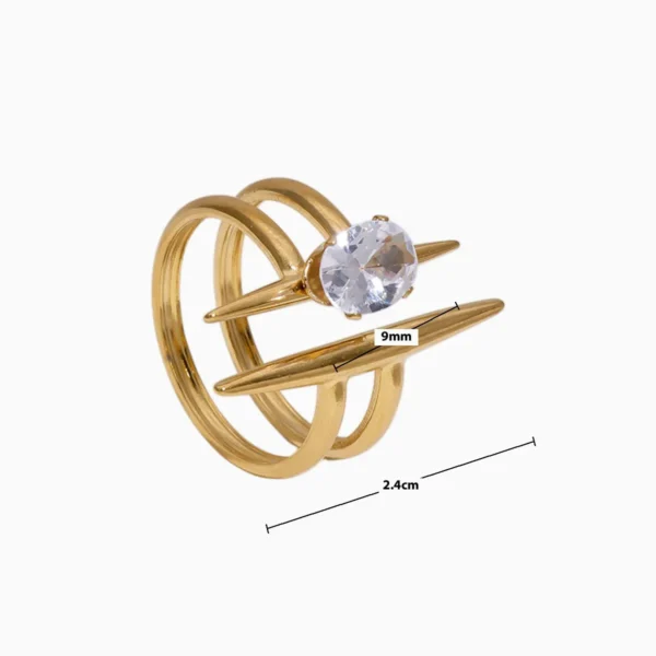 Anillo De Acero Doble Banda Con Brillante