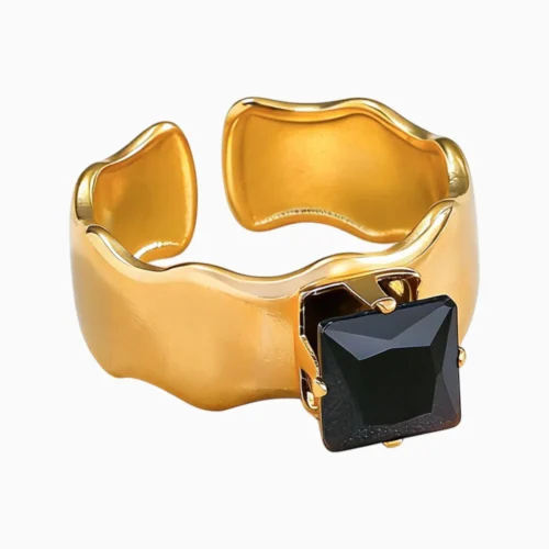 Anillo De Acero Ondas Brillante Negro Anillo De Acero Ondas Brillante Negro