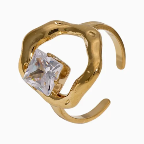 Anillo De Acero Orgánico Brillante Cuadrado