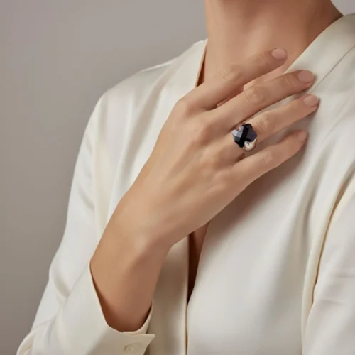 Anillo De Acero Oso Geométrico Negro