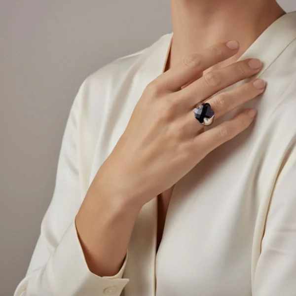 Anillo De Acero Oso Geométrico Negro
