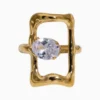 Anillo De Acero Rectángulo Brillante Ajustable